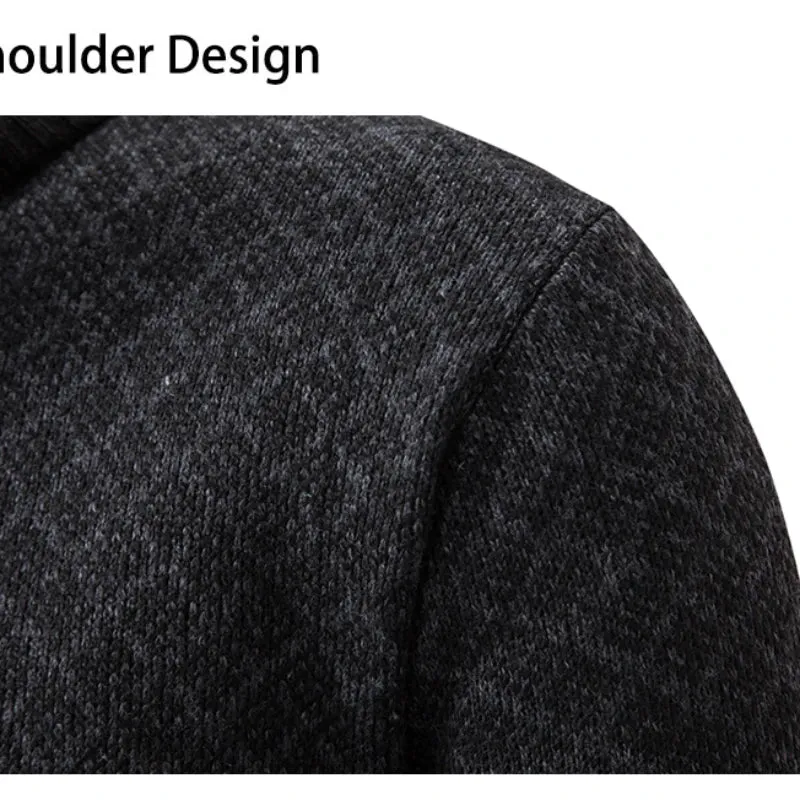 Wiaofellas  -  Autumn and Winter Knitted Cardigan Wool Sweater Korean Sweater Stand Up Collar Fashionable Casual Jacket Warm Men's Jacket