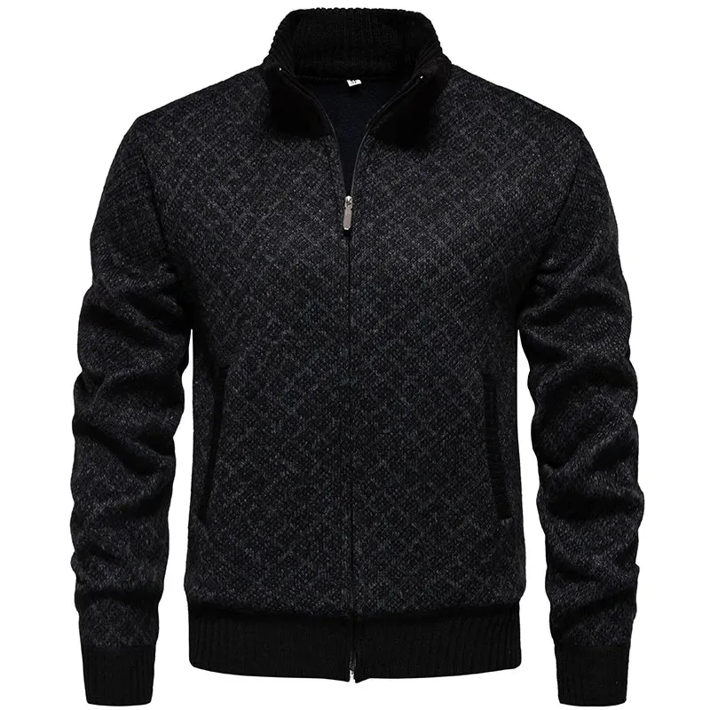 Wiaofellas  -  Autumn and Winter Knitted Cardigan Wool Sweater Korean Sweater Stand Up Collar Fashionable Casual Jacket Warm Men's Jacket