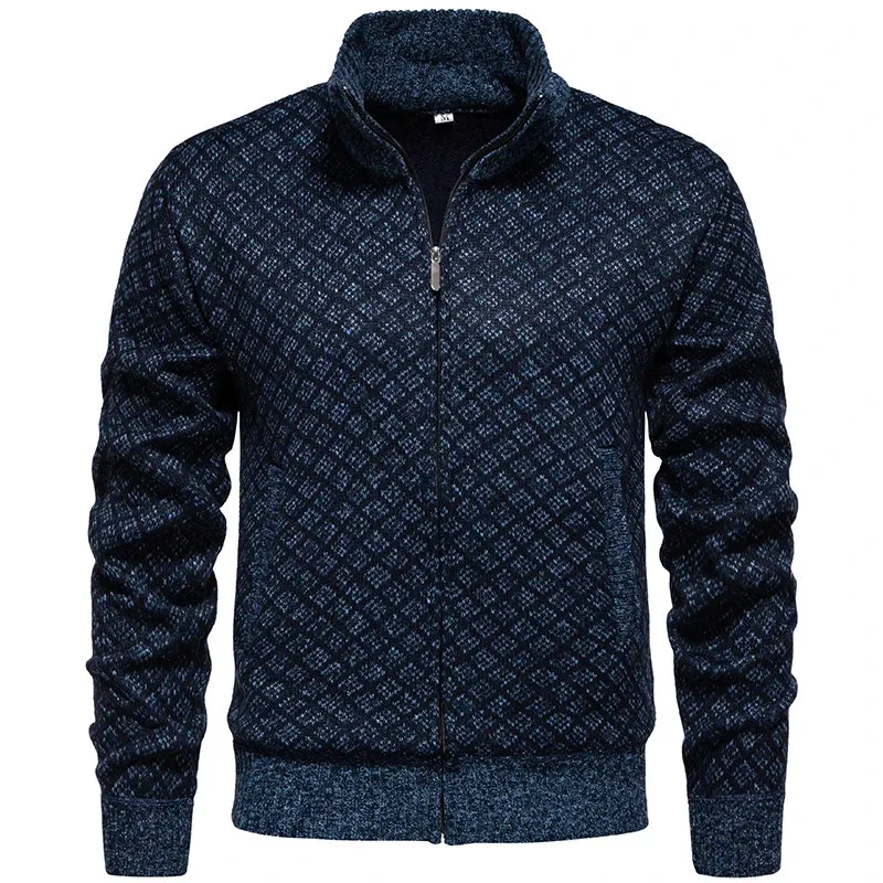 Wiaofellas  -  Autumn and Winter Knitted Cardigan Wool Sweater Korean Sweater Stand Up Collar Fashionable Casual Jacket Warm Men's Jacket