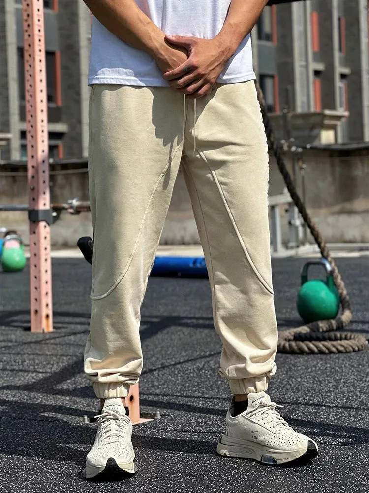 Wiaofellas - Casual Breathable Training Cotton Jogger Men Streetwear Fashion Letter Texture Solid Trousers Gym Drawstring Long Pant Male