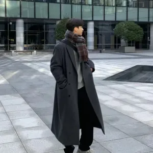 Wiaofellas  -  Men's Long Woolen Jacket To The Knee Winter Thickened Herringbone  New Style Autumn/winter High Tall Coat