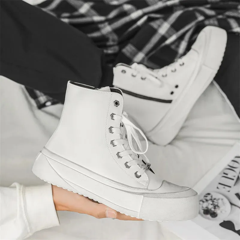WIAOFELLAS  -  Sneakers For Men High Top Canvas Shoes PU Leather Vulcanized Shoes Platform Casual Sneakers Outdoor High Quality Sports Shoes 46