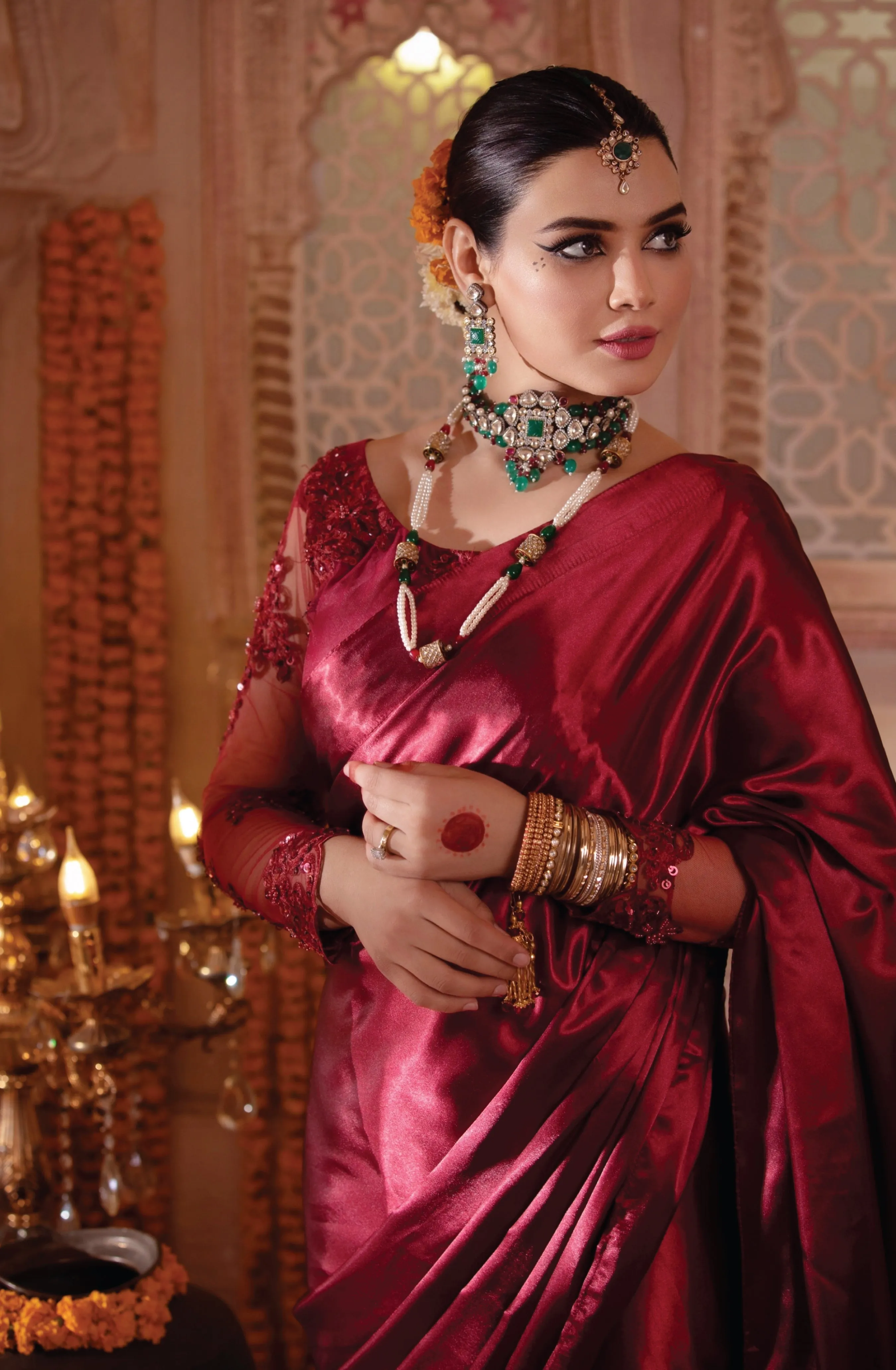 Wine Red Embellished Raw Silk Saree with Net Blouse (Jaanam)