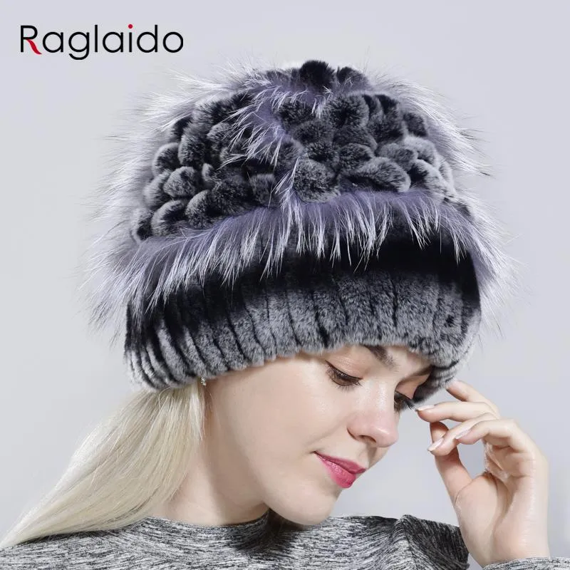 Winter Hat Women Rex Rabbit Fur Warm Knitted Hand Sewn Floral Fox Elegant Stylish Ladies Cold Hat Furry Cap Natural Fur Hat