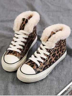 Winter High-Top Leopard Print Wild Warm Snow Boots
