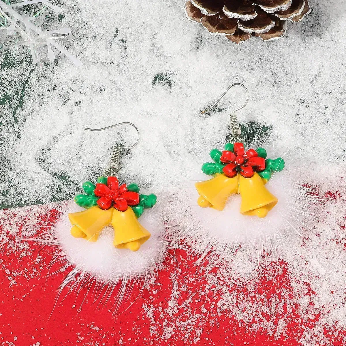 Winter Snowflake Hair Ball Earrings Ins Cute Christmas Elk Santa Claus Stock Element Earrings Women Jewelry