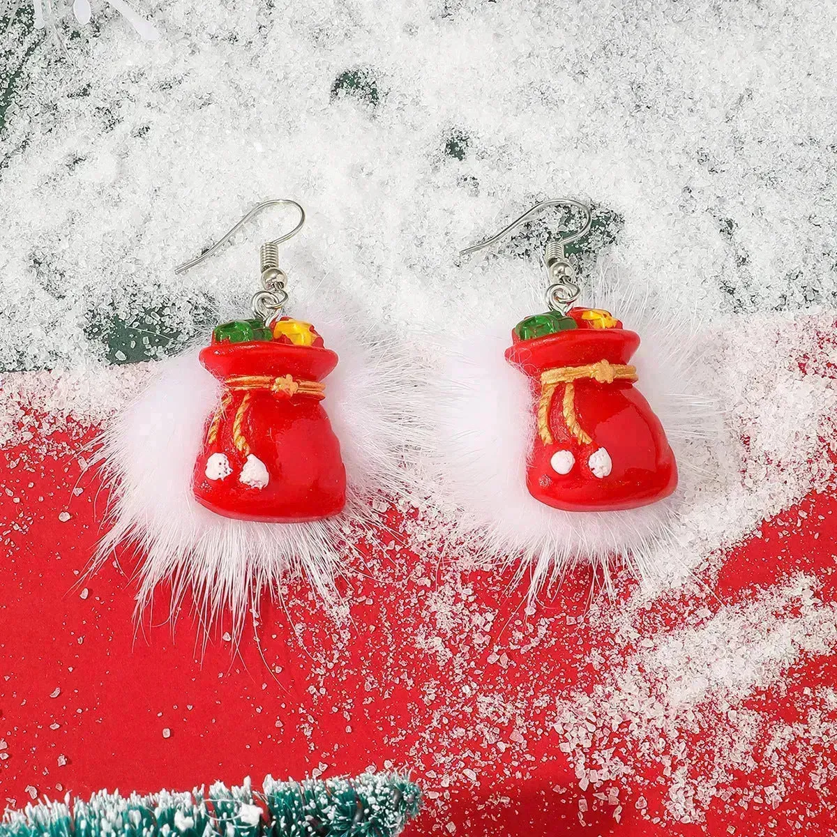 Winter Snowflake Hair Ball Earrings Ins Cute Christmas Elk Santa Claus Stock Element Earrings Women Jewelry