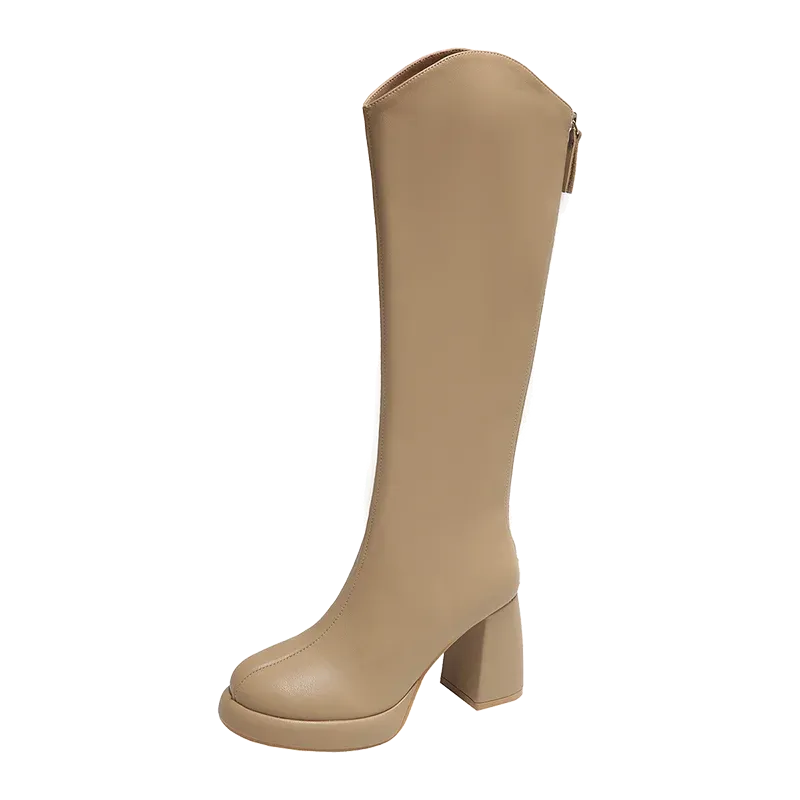 Wjczt Black Winter Thick Heel Women's Boots Long Cotton Snow Zipper and Calf High Fashion Hot Classic Sexy Large Size Botas Mujer