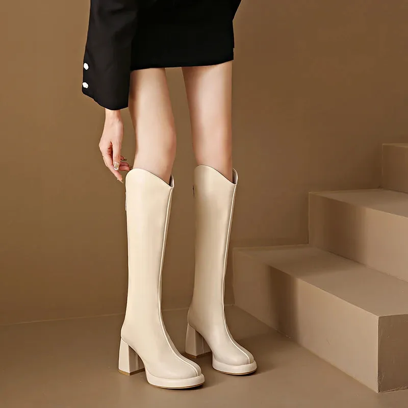 Wjczt Black Winter Thick Heel Women's Boots Long Cotton Snow Zipper and Calf High Fashion Hot Classic Sexy Large Size Botas Mujer