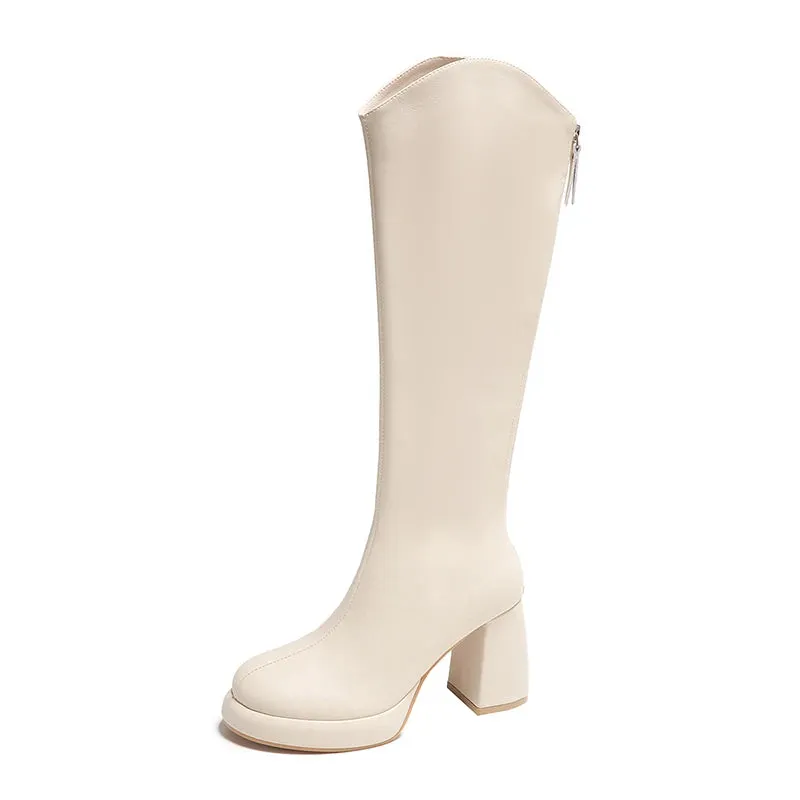 Wjczt Black Winter Thick Heel Women's Boots Long Cotton Snow Zipper and Calf High Fashion Hot Classic Sexy Large Size Botas Mujer