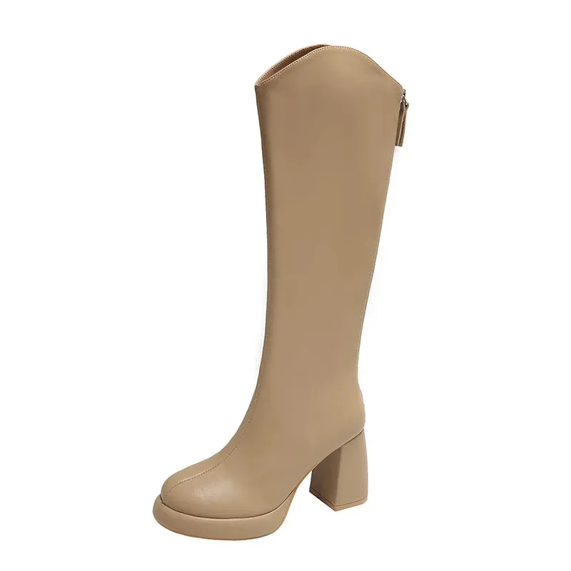 Wjczt Black Winter Thick Heel Women's Boots Long Cotton Snow Zipper and Calf High Fashion Hot Classic Sexy Large Size Botas Mujer