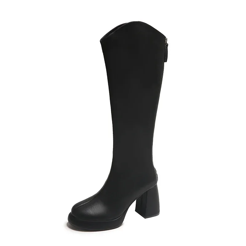 Wjczt Black Winter Thick Heel Women's Boots Long Cotton Snow Zipper and Calf High Fashion Hot Classic Sexy Large Size Botas Mujer