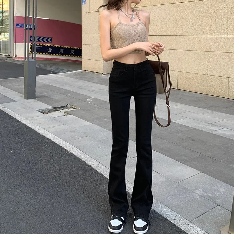 Wjczt Flare Jeans Low Waist Loose Comfortable Jeans For Women Pants 2022 Elastic Fashion Boyfriend Style Denim Pant Trousers