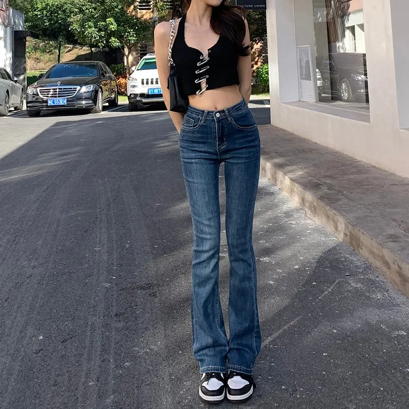 Wjczt Flare Jeans Low Waist Loose Comfortable Jeans For Women Pants 2022 Elastic Fashion Boyfriend Style Denim Pant Trousers