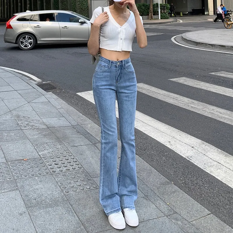 Wjczt Flare Jeans Low Waist Loose Comfortable Jeans For Women Pants 2022 Elastic Fashion Boyfriend Style Denim Pant Trousers