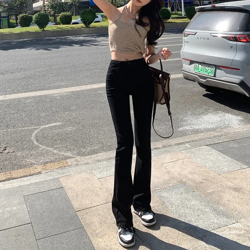 Wjczt Flare Jeans Low Waist Loose Comfortable Jeans For Women Pants 2022 Elastic Fashion Boyfriend Style Denim Pant Trousers