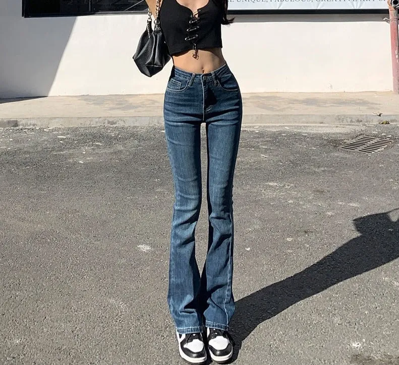 Wjczt Flare Jeans Low Waist Loose Comfortable Jeans For Women Pants 2022 Elastic Fashion Boyfriend Style Denim Pant Trousers