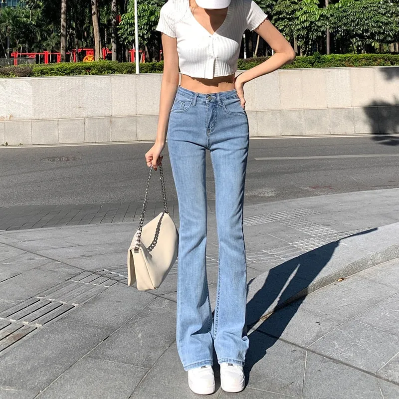 Wjczt Flare Jeans Low Waist Loose Comfortable Jeans For Women Pants 2022 Elastic Fashion Boyfriend Style Denim Pant Trousers