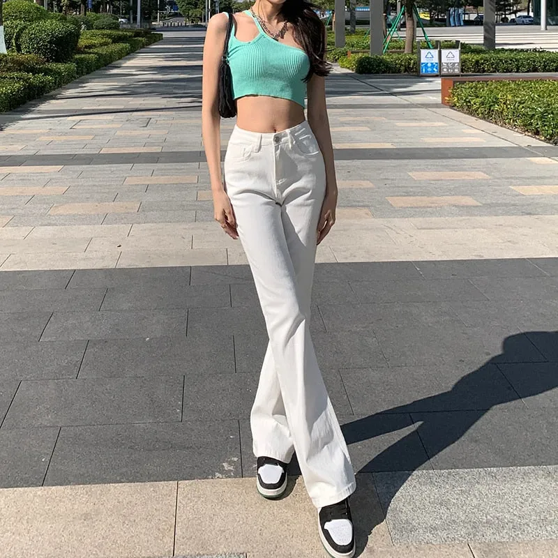 Wjczt Flare Jeans Low Waist Loose Comfortable Jeans For Women Pants 2022 Elastic Fashion Boyfriend Style Denim Pant Trousers