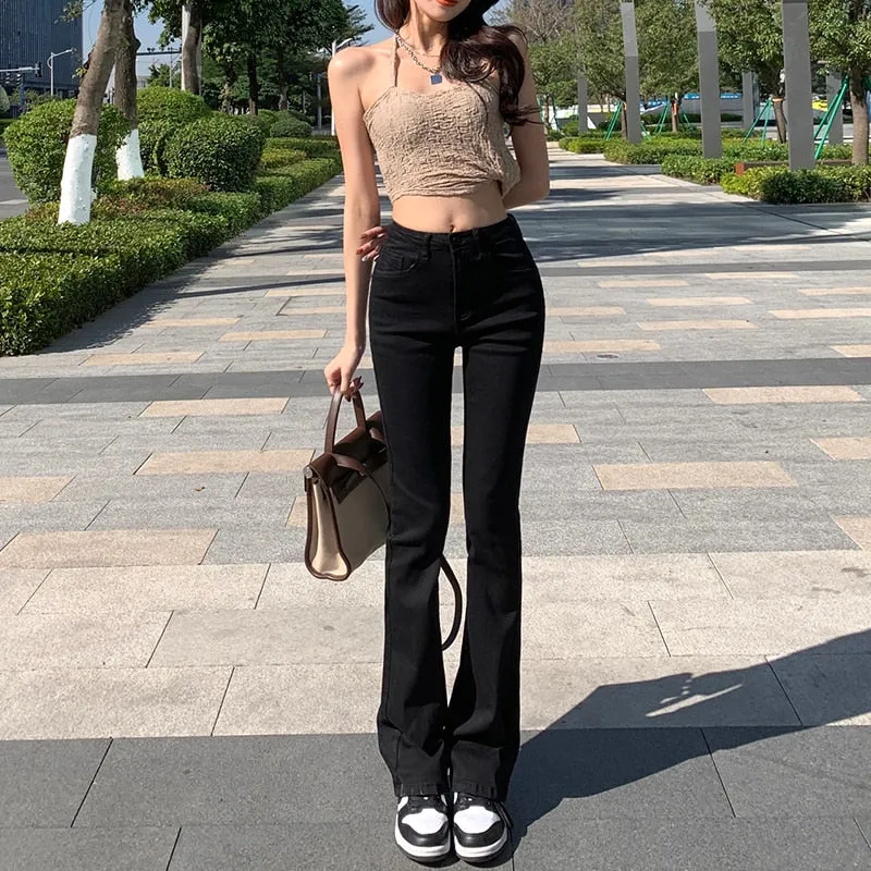 Wjczt Flare Jeans Low Waist Loose Comfortable Jeans For Women Pants 2022 Elastic Fashion Boyfriend Style Denim Pant Trousers