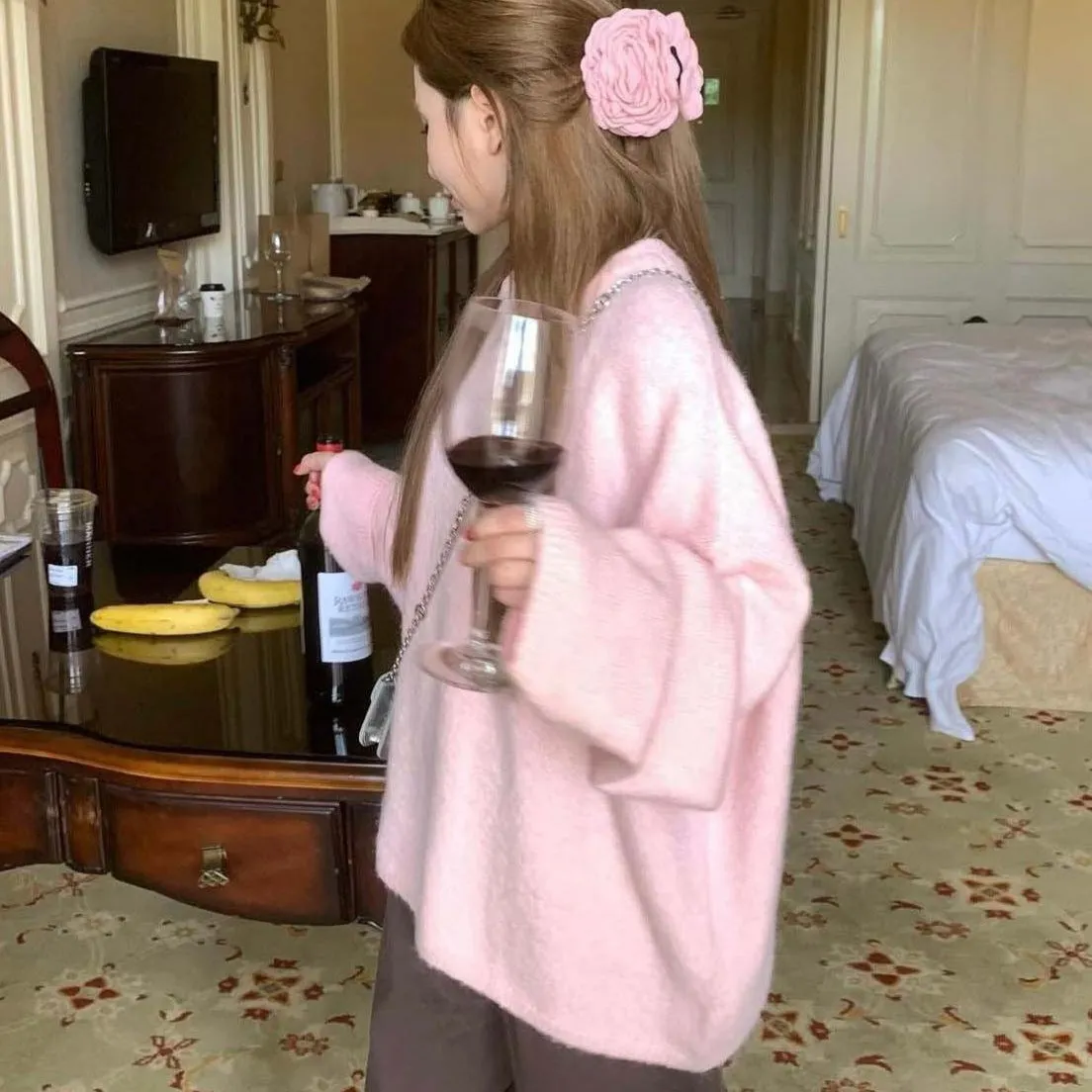 Wjczt  New Autumn and Winter Loose Skin-Friendly Solid Color round Neck Knitted Lazy Outer Wear Pullover Thickened Soft Glutinous Sweater for Women