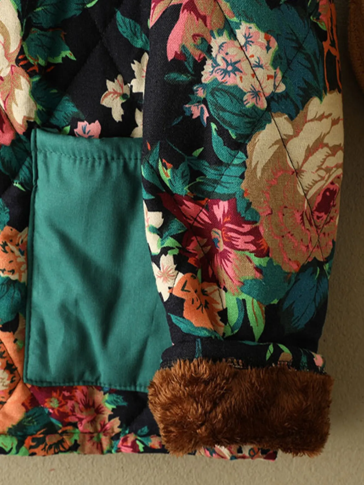 WLS Large Flowered Thickened Cotton Buckle Cardigan