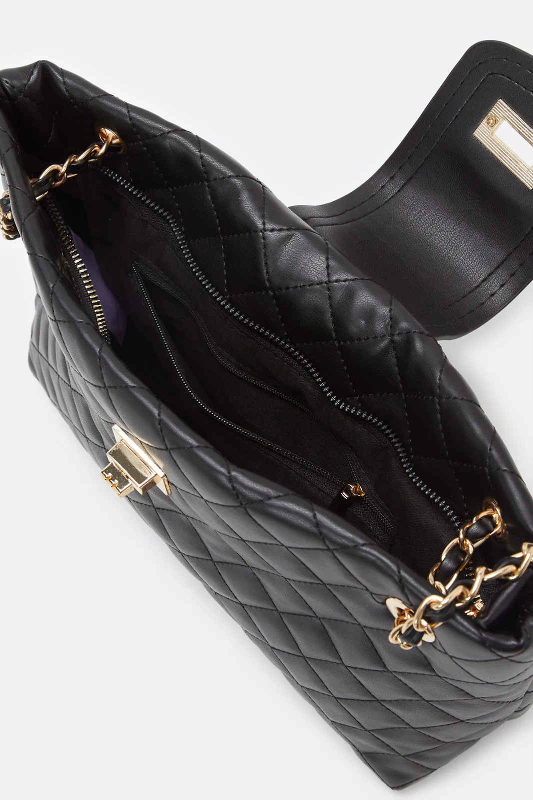 Women Black Textured Hand Bag