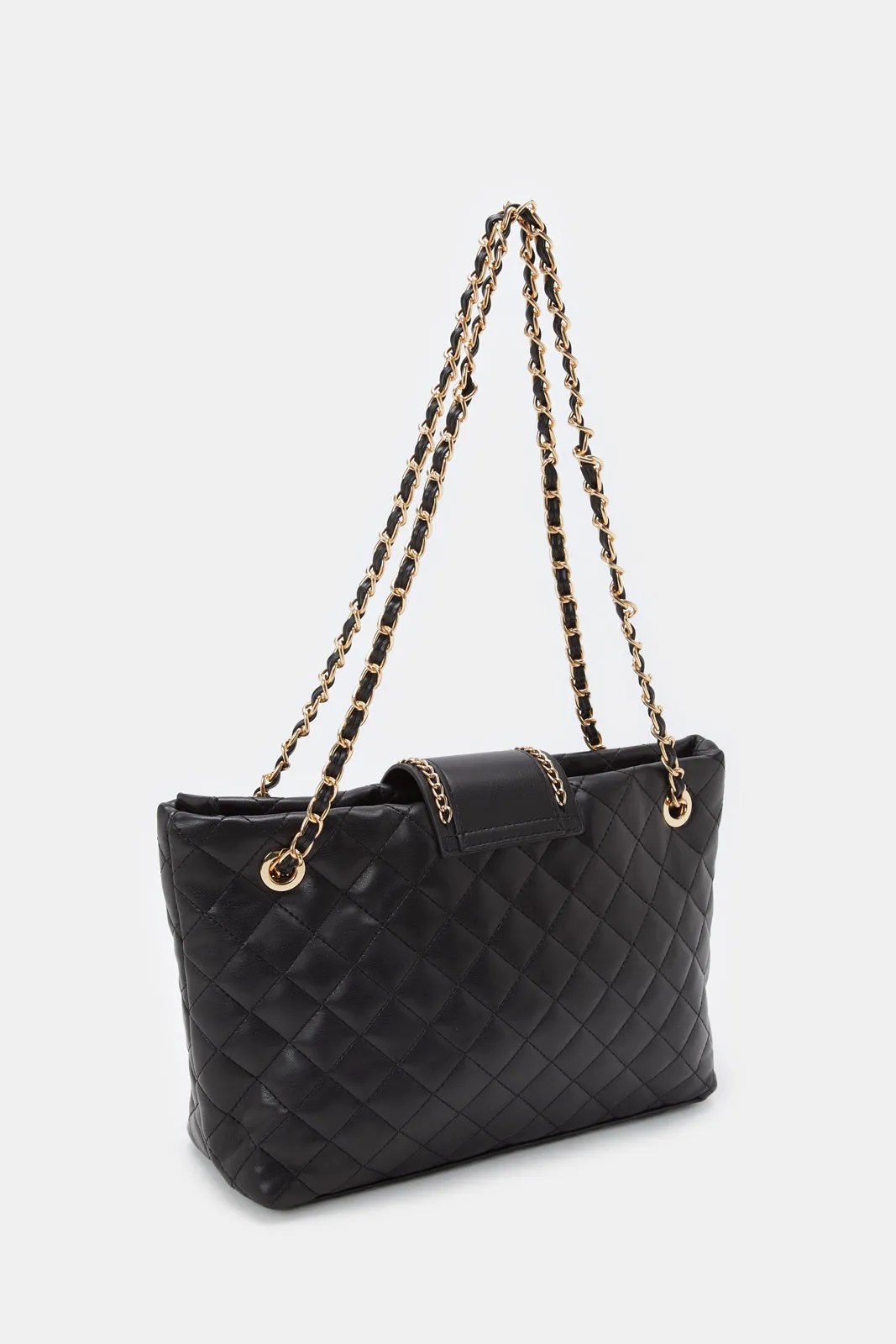 Women Black Textured Hand Bag