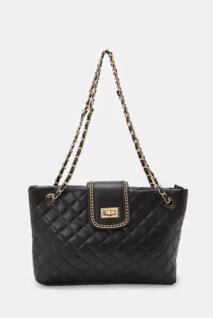 Women Black Textured Hand Bag