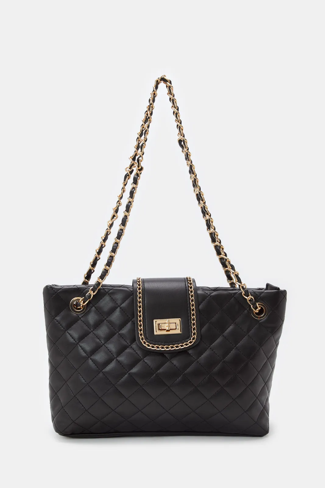 Women Black Textured Hand Bag