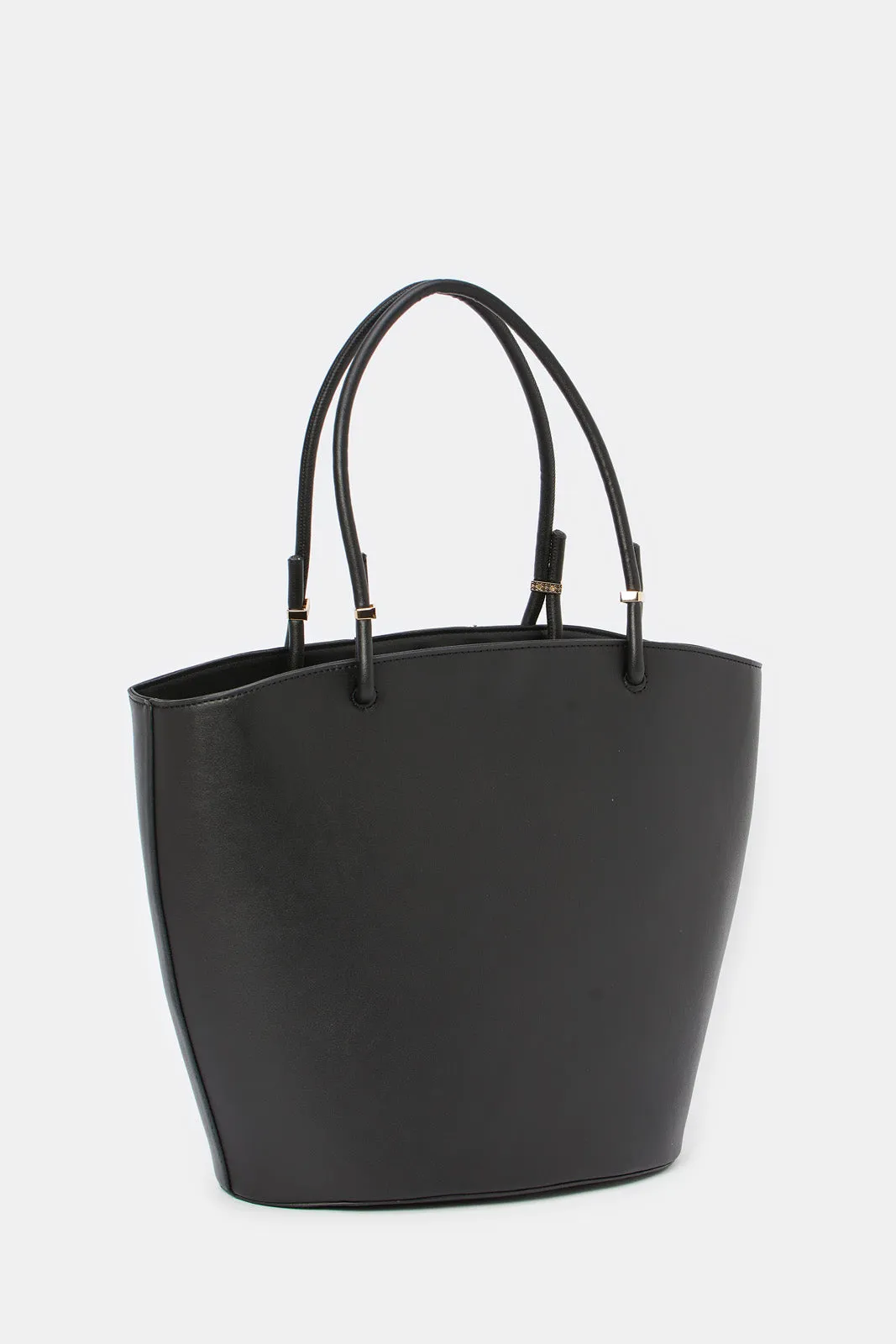 Women Black Textured Tote Bag
