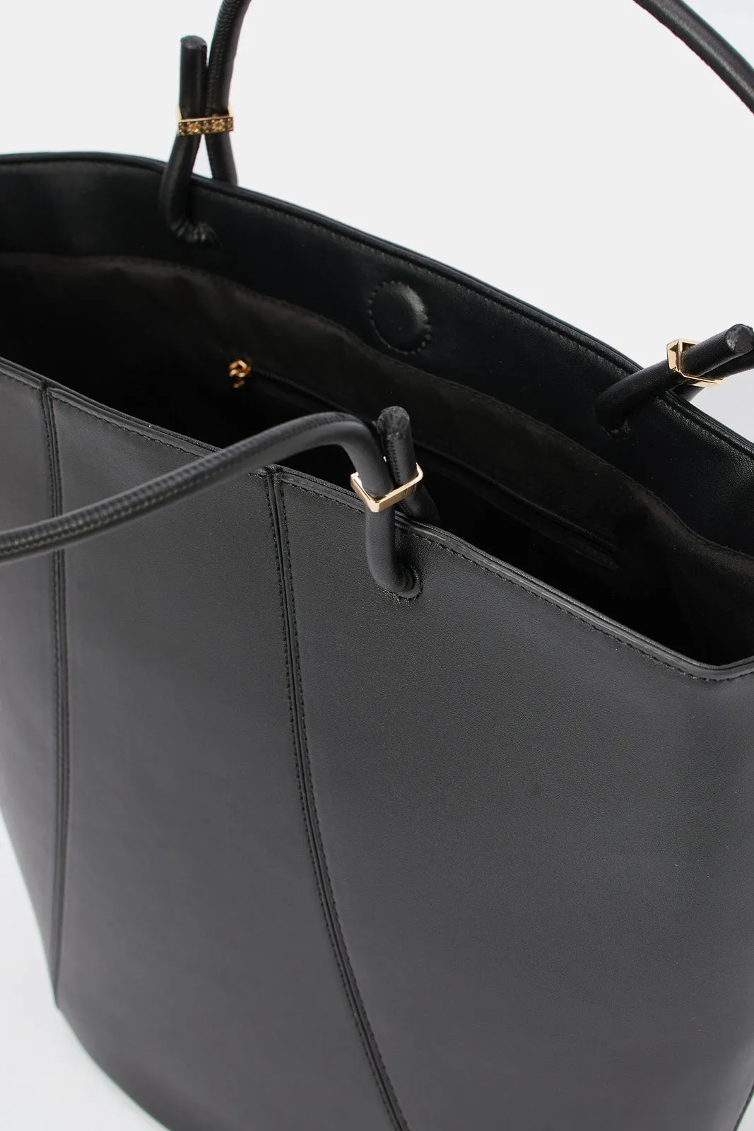 Women Black Textured Tote Bag