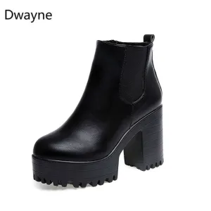 Women Boots Square Heel Leather Thigh High Pump Boots