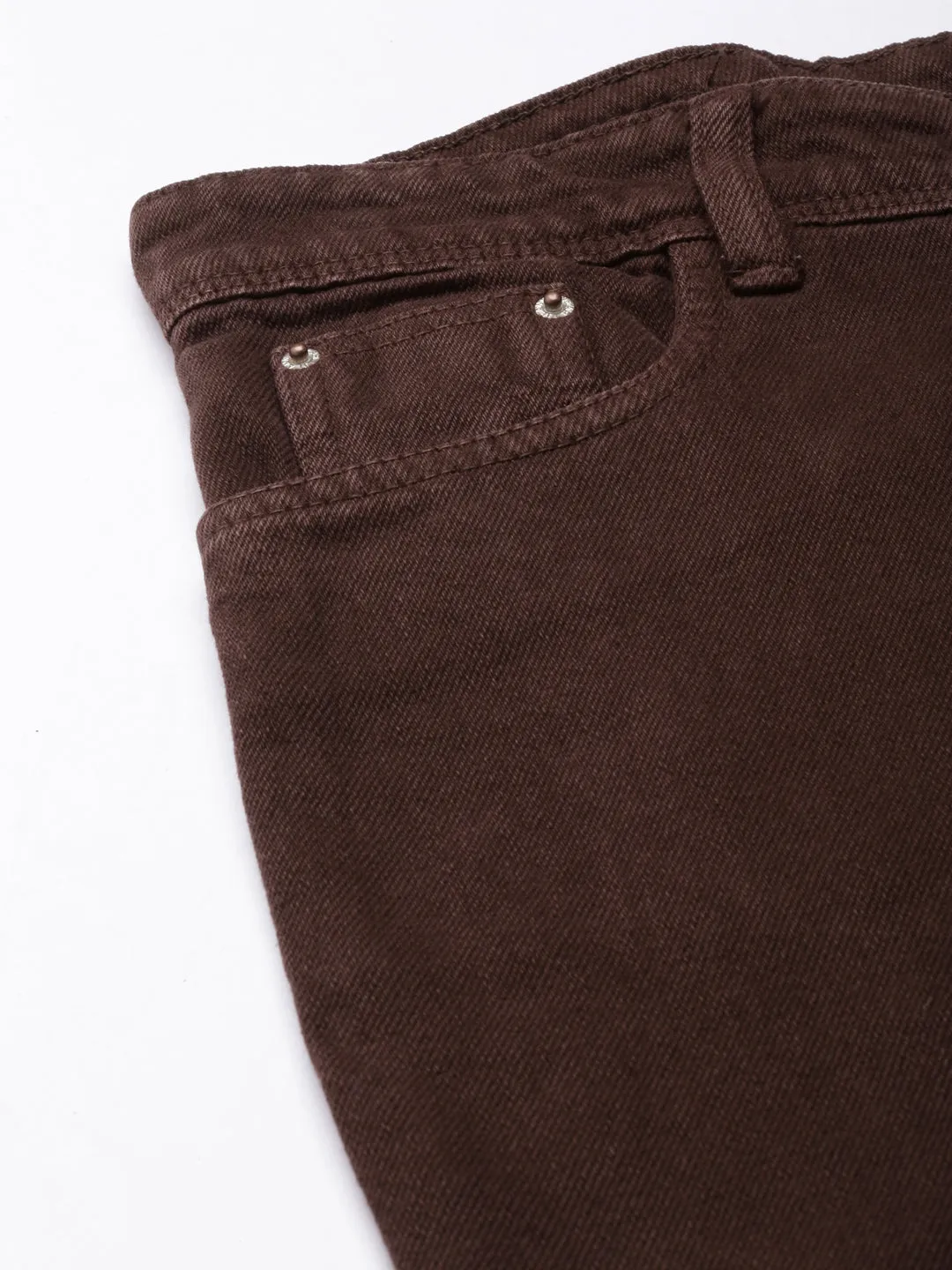 Women Brown Solid Wide Leg Denim Jeans