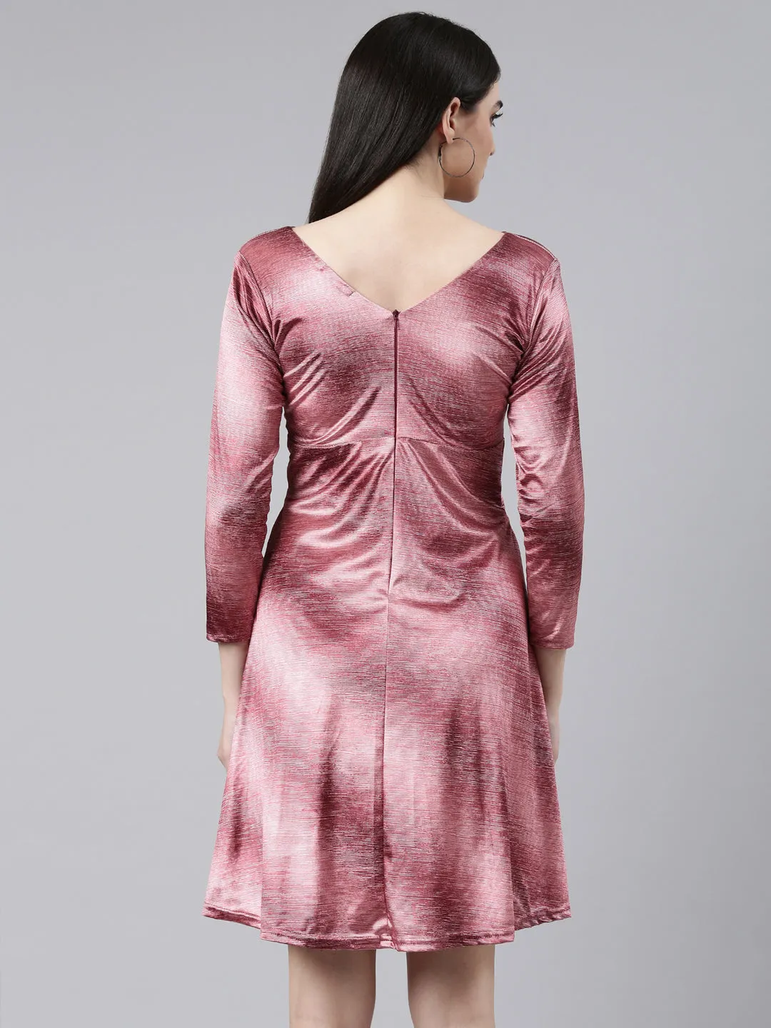 Women Burgundy Printed Fit and Flare Dress