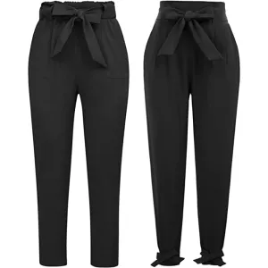 Women Casual High Waist Pencil Pants With Bow-Knot Pockets For Work