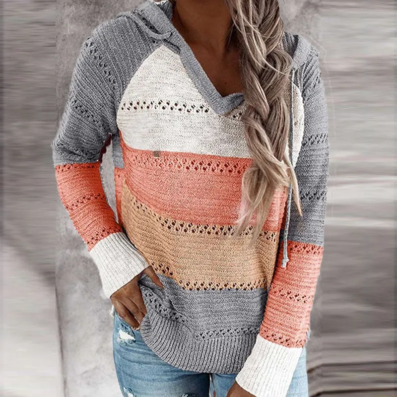Women Casual Long Sleeve Knitted Sweater TopV Neck