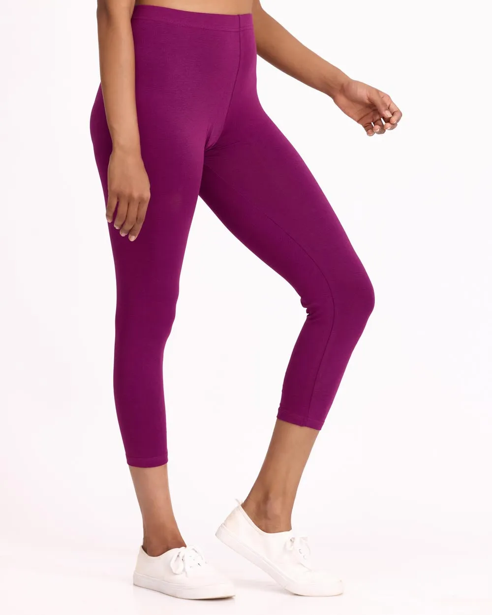 Women Cotton Cropped Leggings - Dark Purple