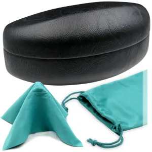 Women curved Extra Large Sunglasses Case - Men large glasses case with Pouch & Cloth (AS179 Black)