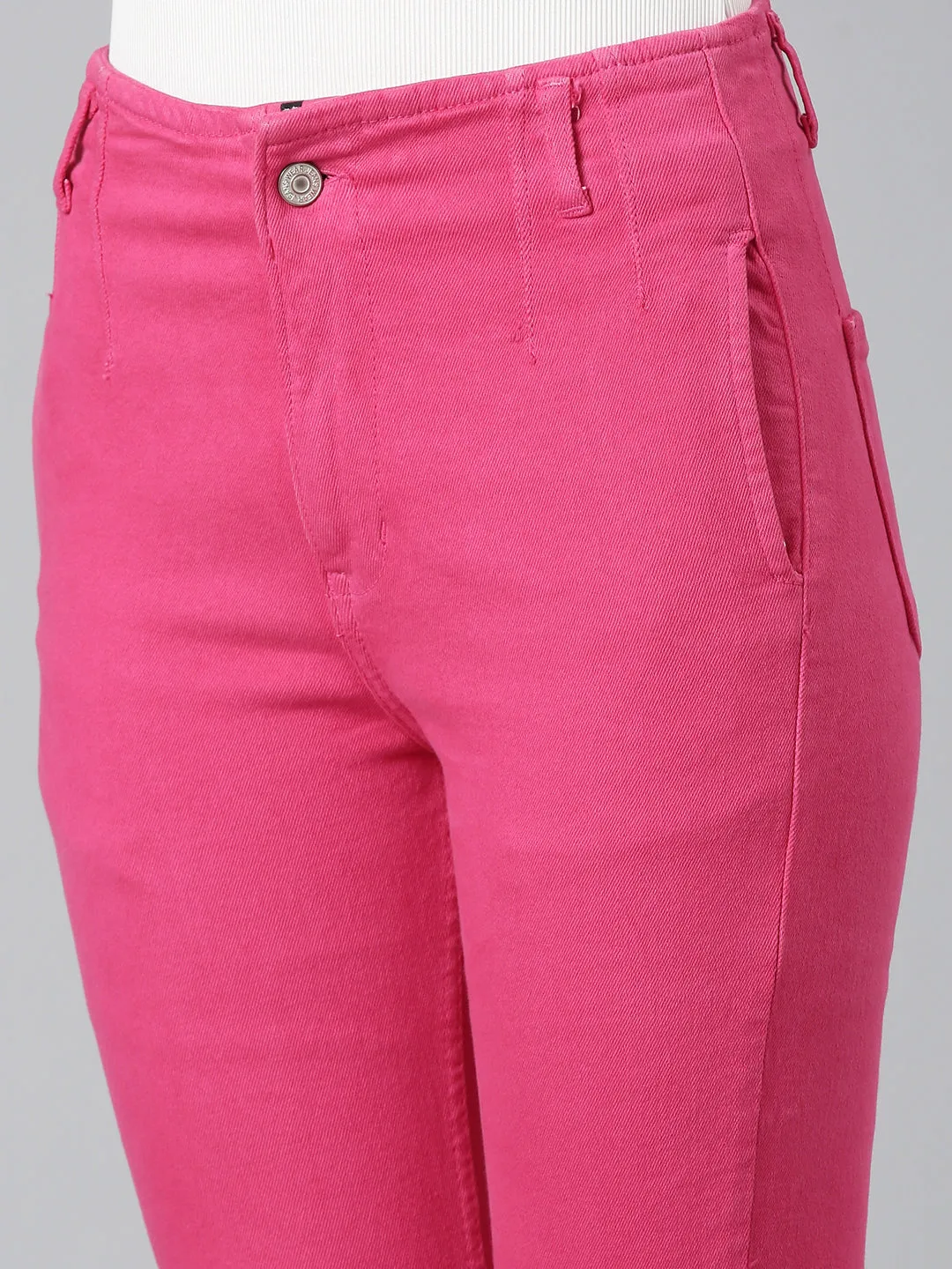 Women Fuchsia Solid Slim Fit Denim Jeans