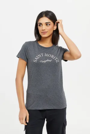 Women Grey Bloom Print T-Shirt