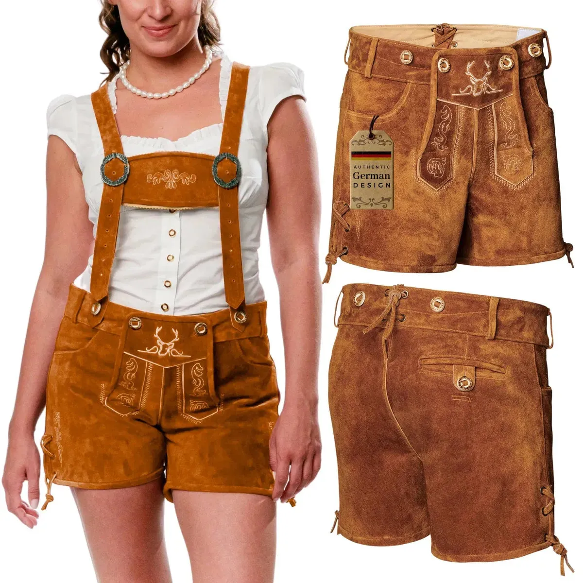 Women Lederhosen Short Pants Light Brown