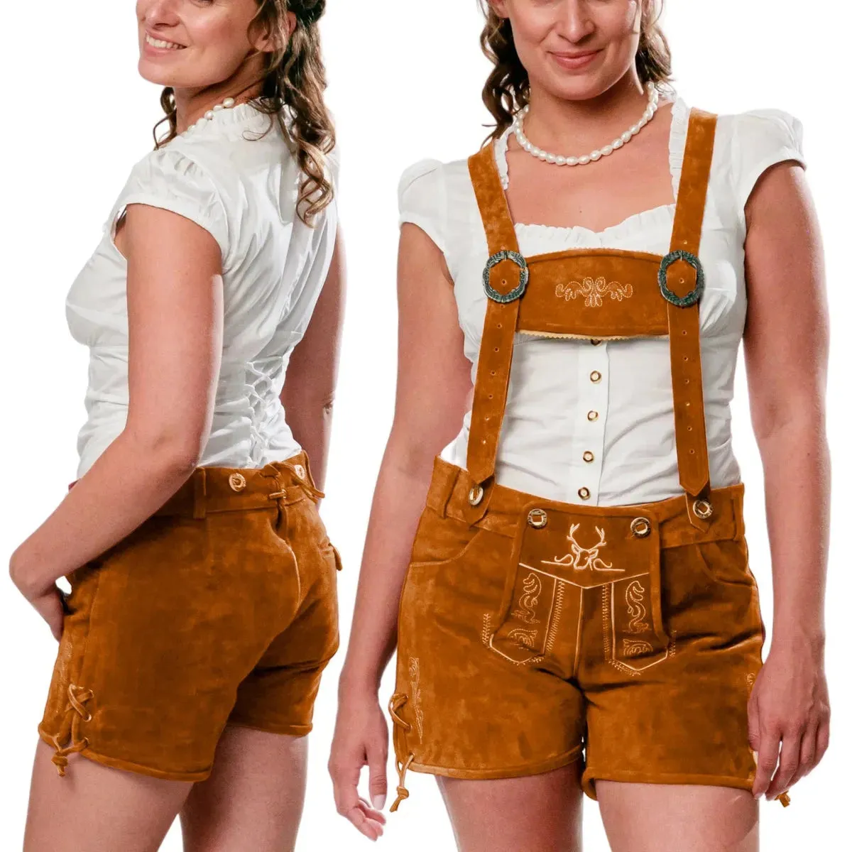 Women Lederhosen Short Pants Light Brown