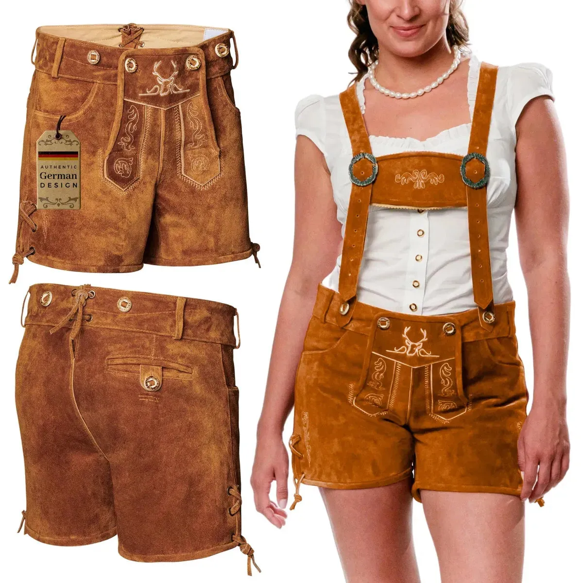 Women Lederhosen Short Pants Light Brown