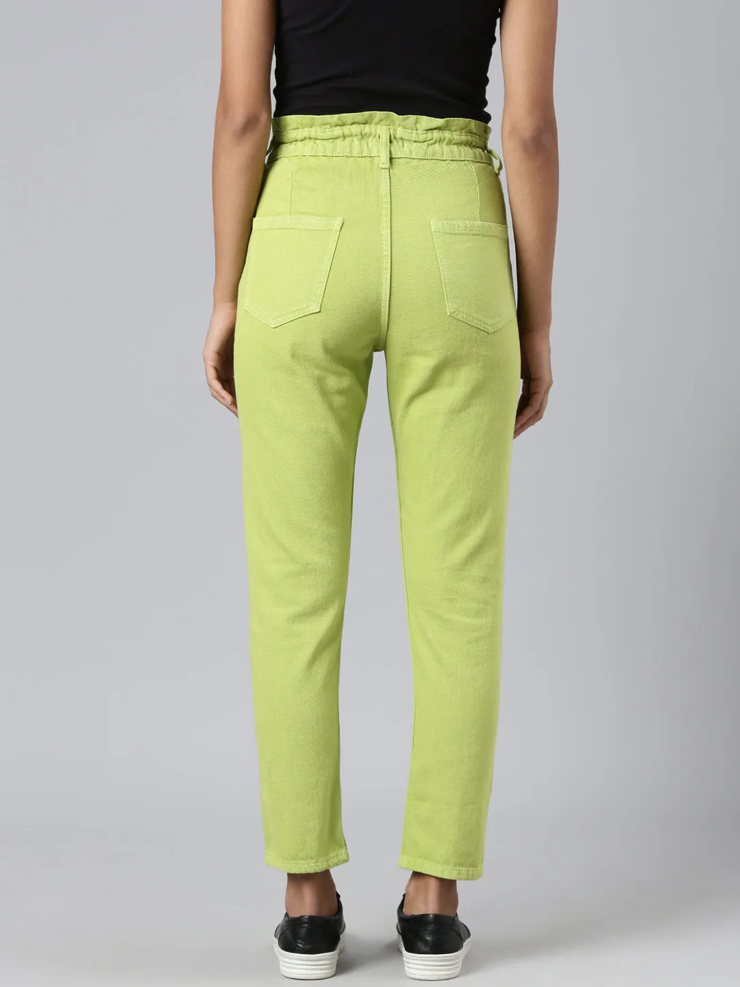 Women Lime Green Solid Mom Fit Denim Jeans