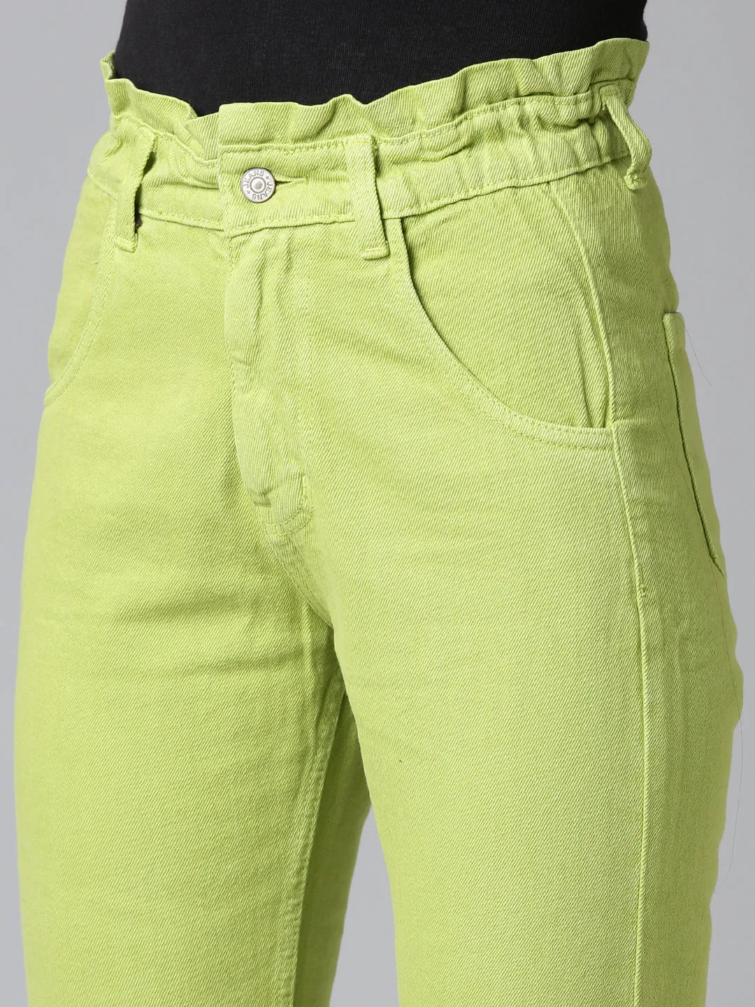 Women Lime Green Solid Mom Fit Denim Jeans