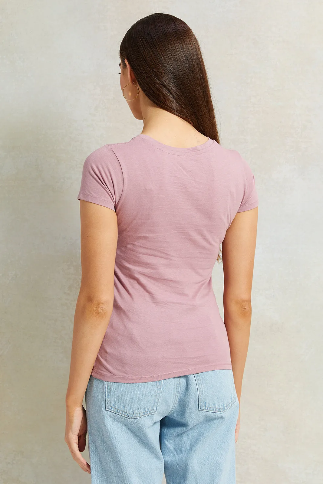 Women Pink Foil Print T-Shirt