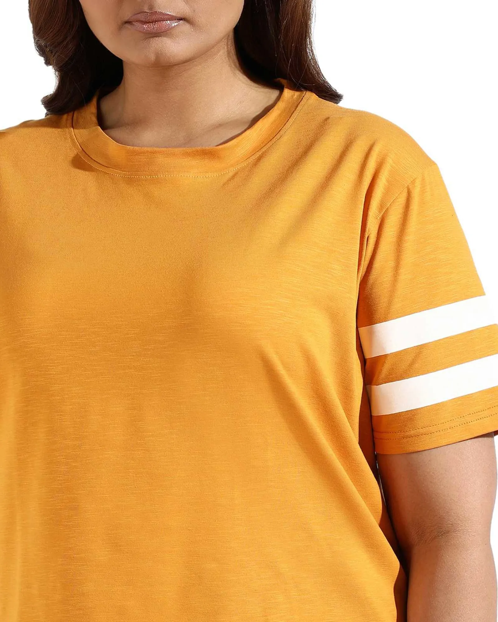 Women Solid Short Sleeve Round Neck Top | Mustard