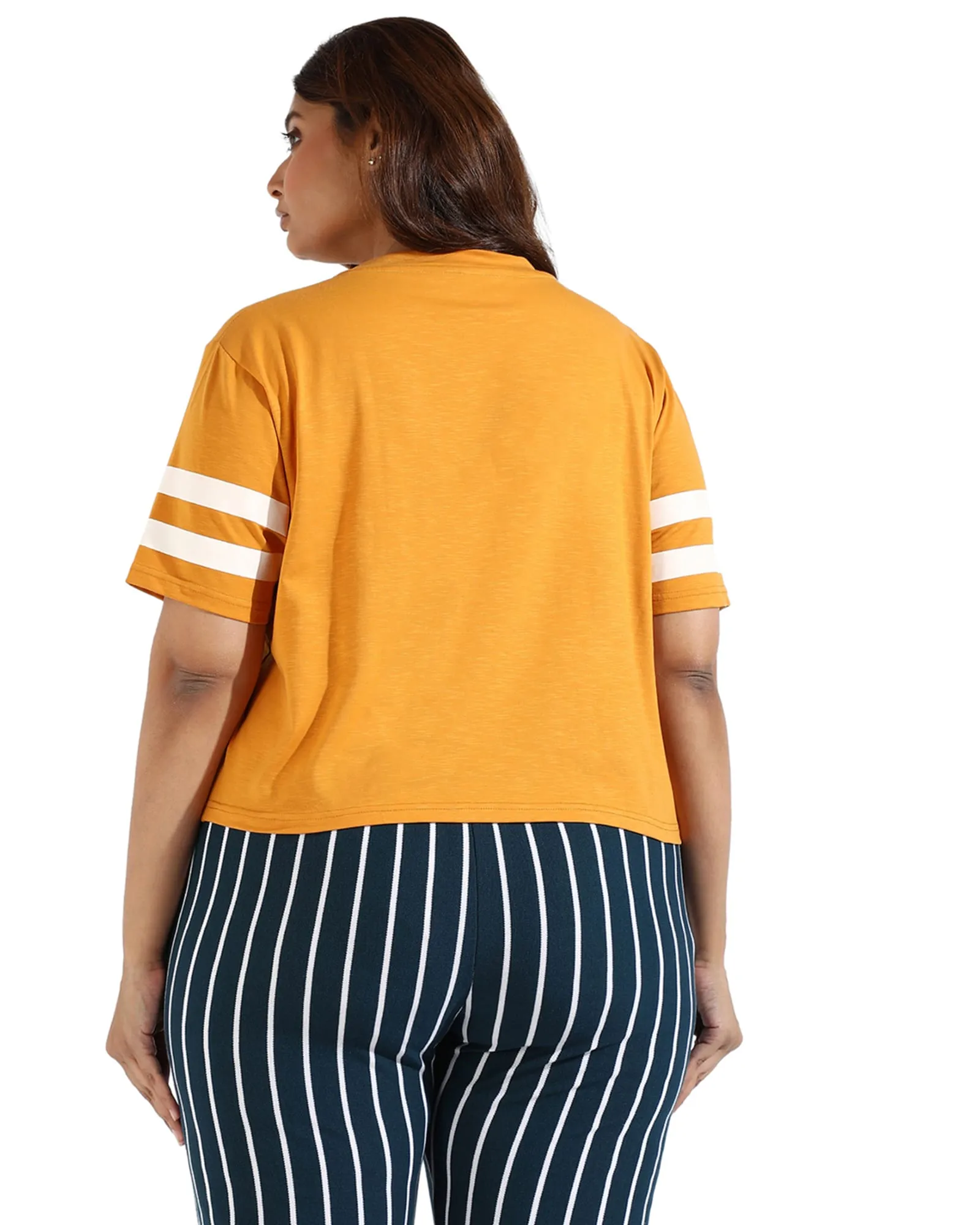 Women Solid Short Sleeve Round Neck Top | Mustard