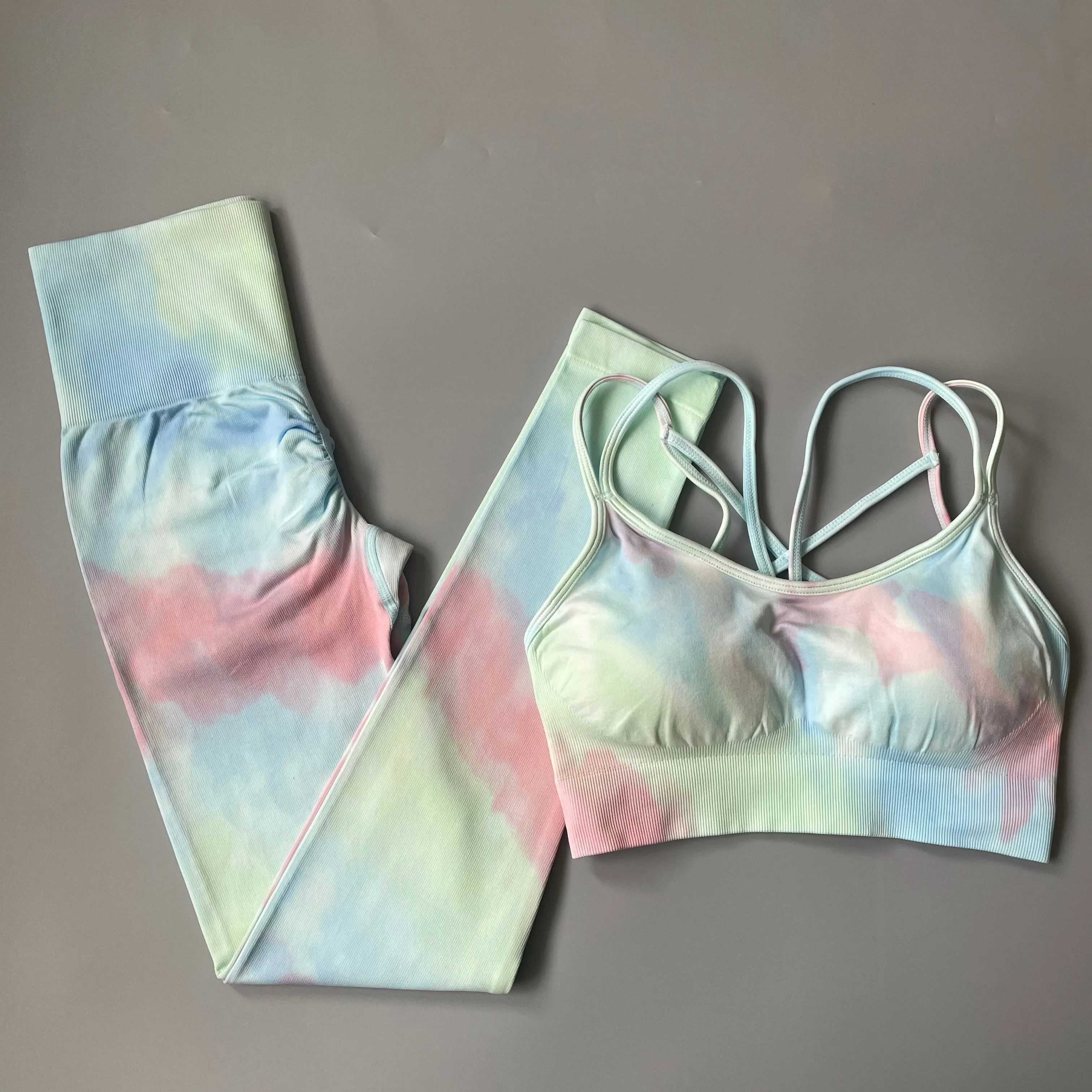 Women Tie And Dye Bra High Waist Leggings Sportswear Set